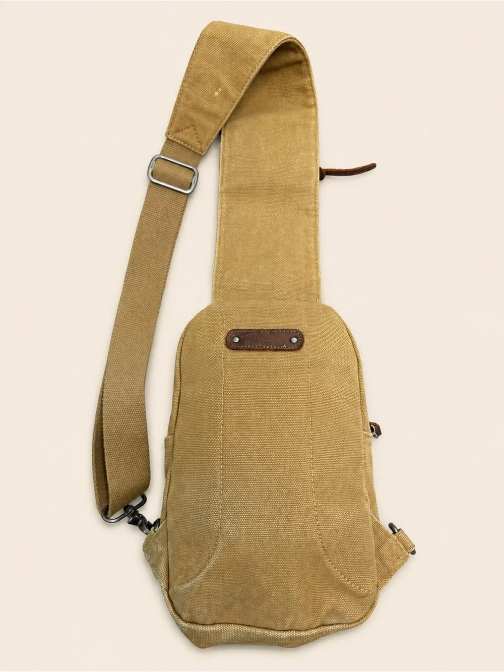 TSD Brand Tapa Canvas Sling Bag Khaki Brown Leather Crossbody